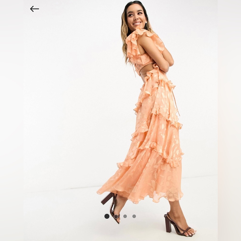 ASOS DESIGN floral burnout angel sleeve tiered maxi dress with cut out